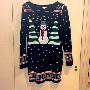 Xhilaration ladies holiday sweater dress size large black with white green red